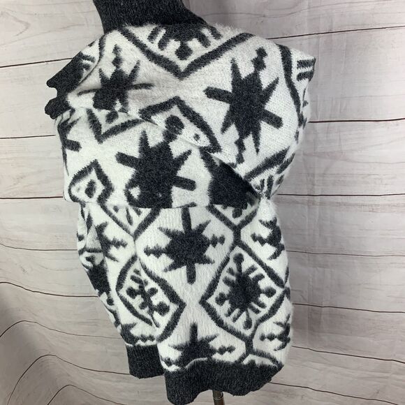 wool sweater aztec geometric tribal western Star high-low white black small 4 6 - Picture 6 of 12